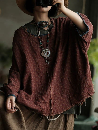 Women's Vintage Cotton Blouse | Relaxed Raw-Edge Oversized Top