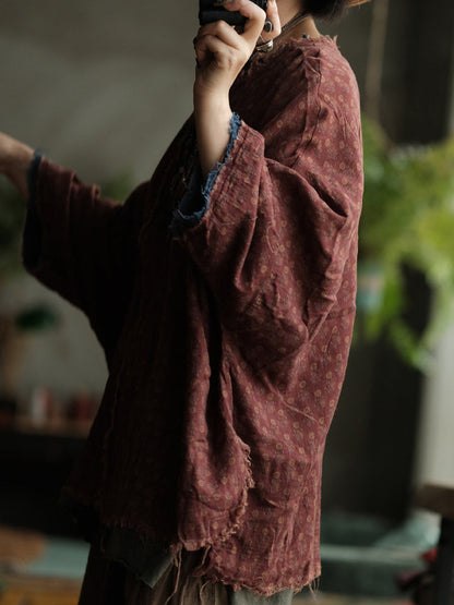 Women's Vintage Cotton Blouse | Relaxed Raw-Edge Oversized Top