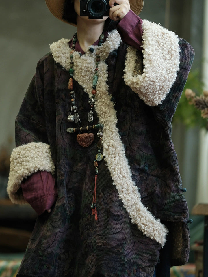 Abrigo Vintage de Algodón con Flores – Invierno y Otoño | Corte Holgado, Estilo Retro