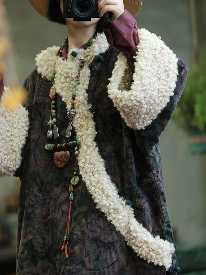 Abrigo Vintage de Algodón con Flores – Invierno y Otoño | Corte Holgado, Estilo Retro