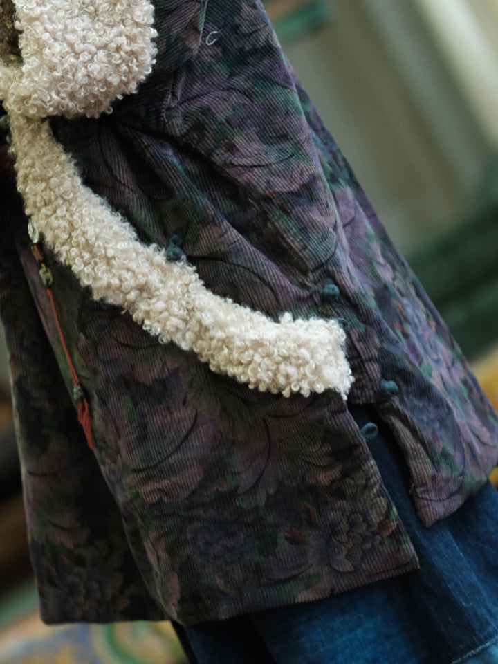 Abrigo Vintage de Algodón con Flores – Invierno y Otoño | Corte Holgado, Estilo Retro