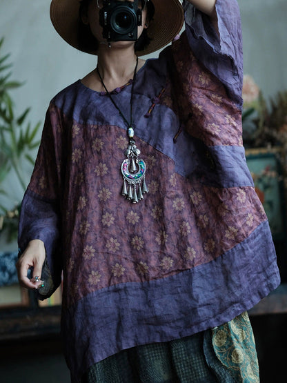 Purple Mosaic Ramie Blouse