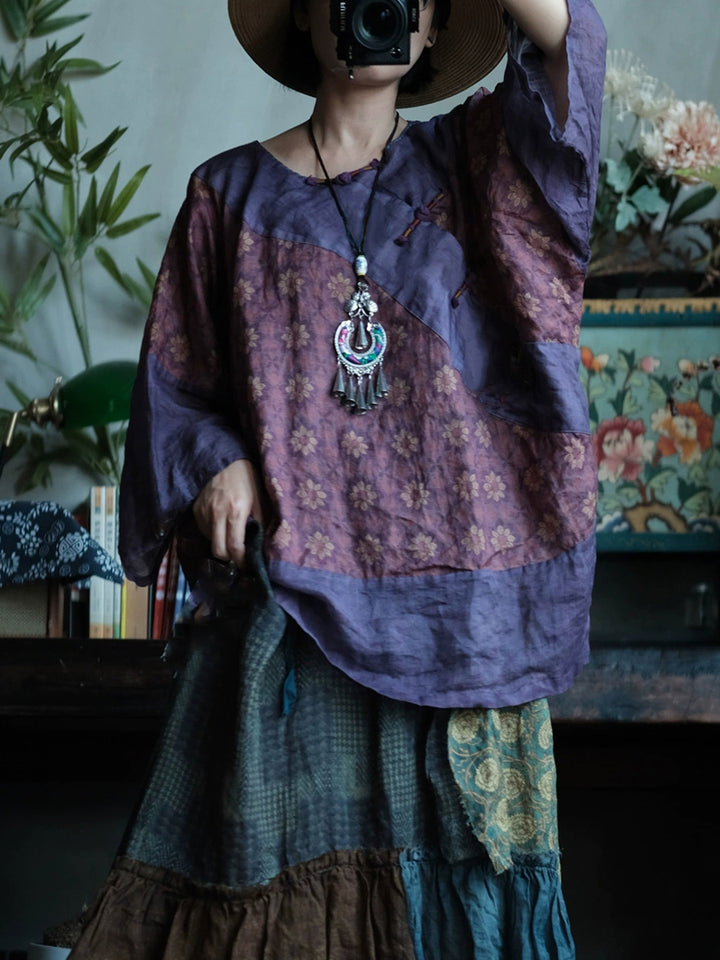 Purple Mosaic Ramie Blouse