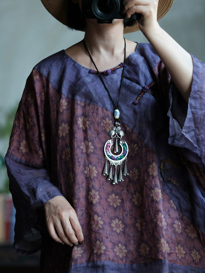Purple Mosaic Ramie Blouse