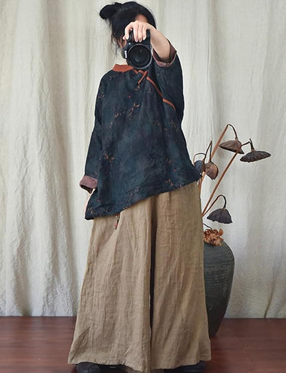 Vintage Bloom Contrast Linen Blouse