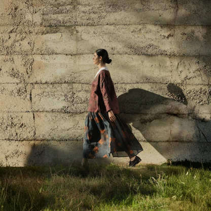 Floral Linen Wrap Kimono - Artistic Natural Print