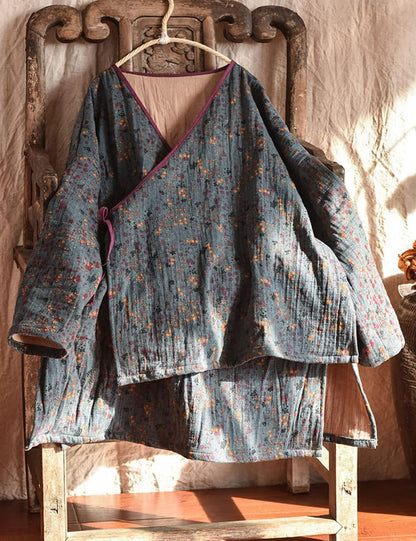 Vintage Blossom Cross-Over Blouse