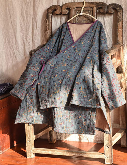 Vintage Blossom Cross-Over Blouse