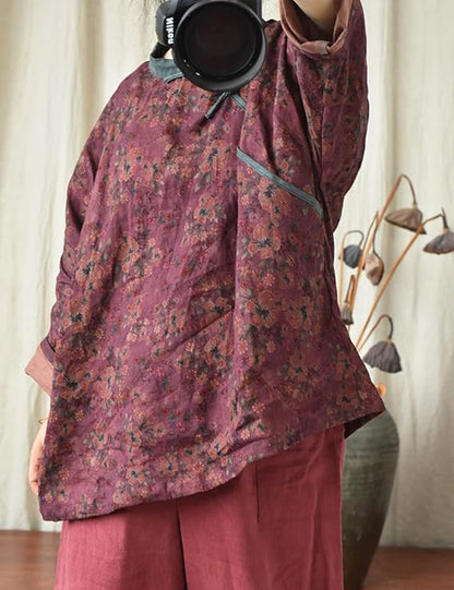 Vintage Bloom Contrast Linen Blouse