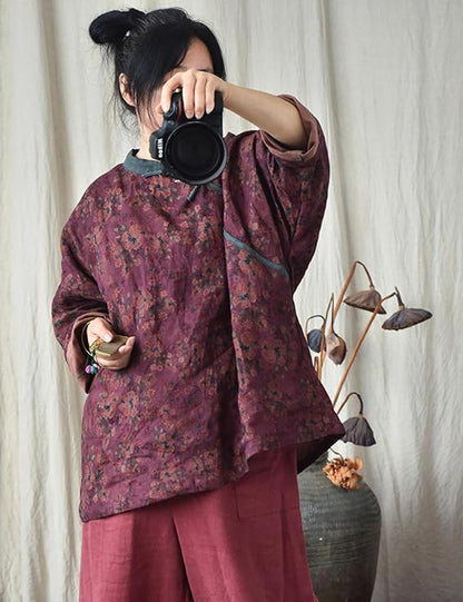 Vintage Bloom Contrast Linen Blouse