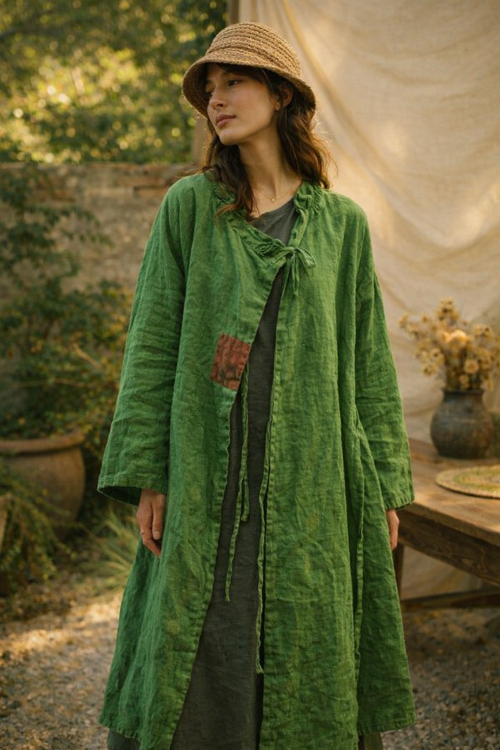Chaqueta Kimono Larga de Lino 100% Rustic Flow