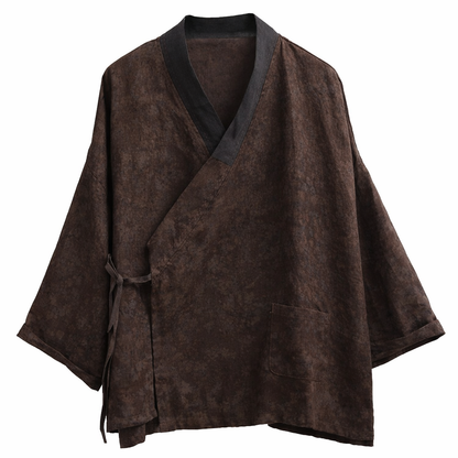 Vintage Bloom Linen Kimono Jacket – Patchwork Wrap Cardigan