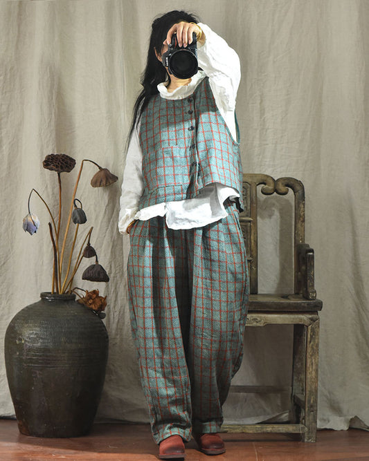 Vintage Plaid Linen Pants