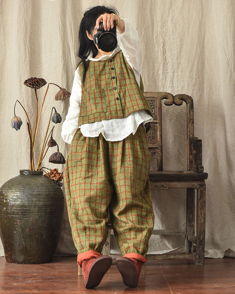 Vintage Plaid Linen Pants