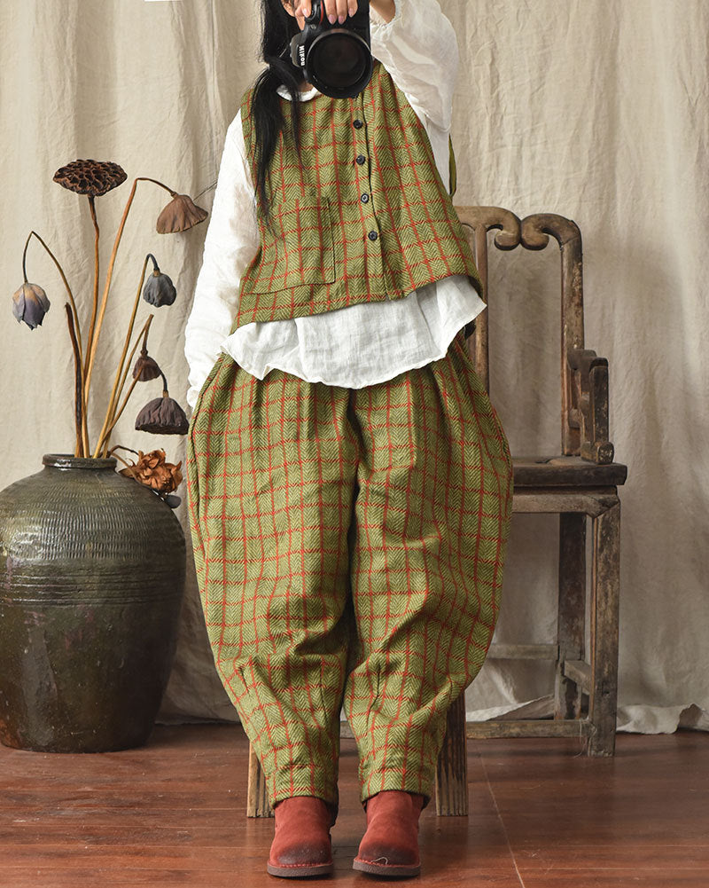 Vintage Plaid Linen Pants