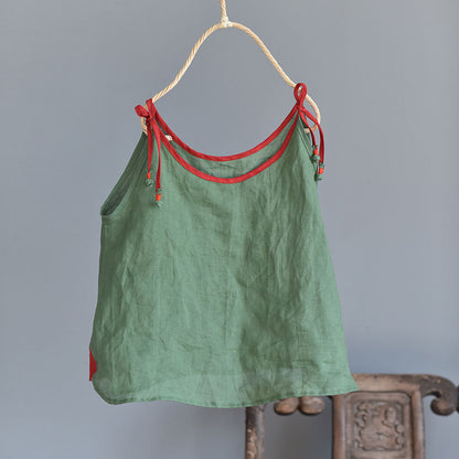 Strappy Contrast Ramie Blouse