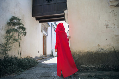 Hooded Linen Midi Dress