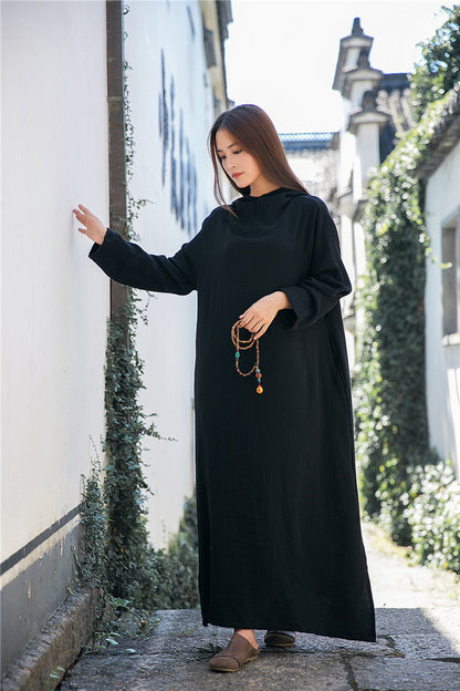 Hooded Linen Midi Dress