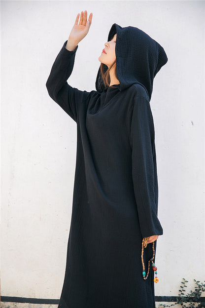 Hooded Linen Midi Dress