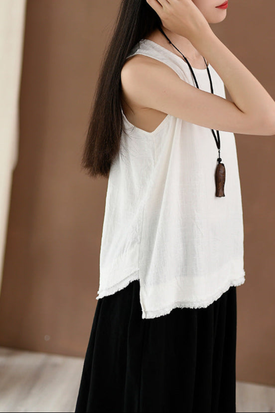 Blusa de lino sin mangas Vintage Breeze