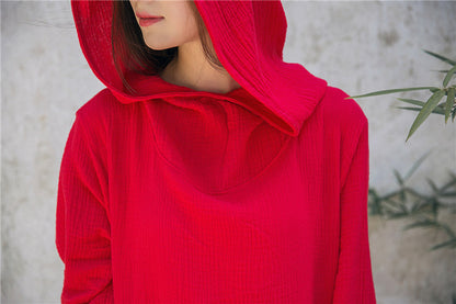 Hooded Linen Midi Dress