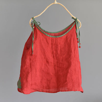 Strappy Contrast Ramie Blouse