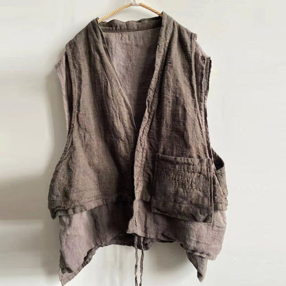 Layered Pocket Linen Vest
