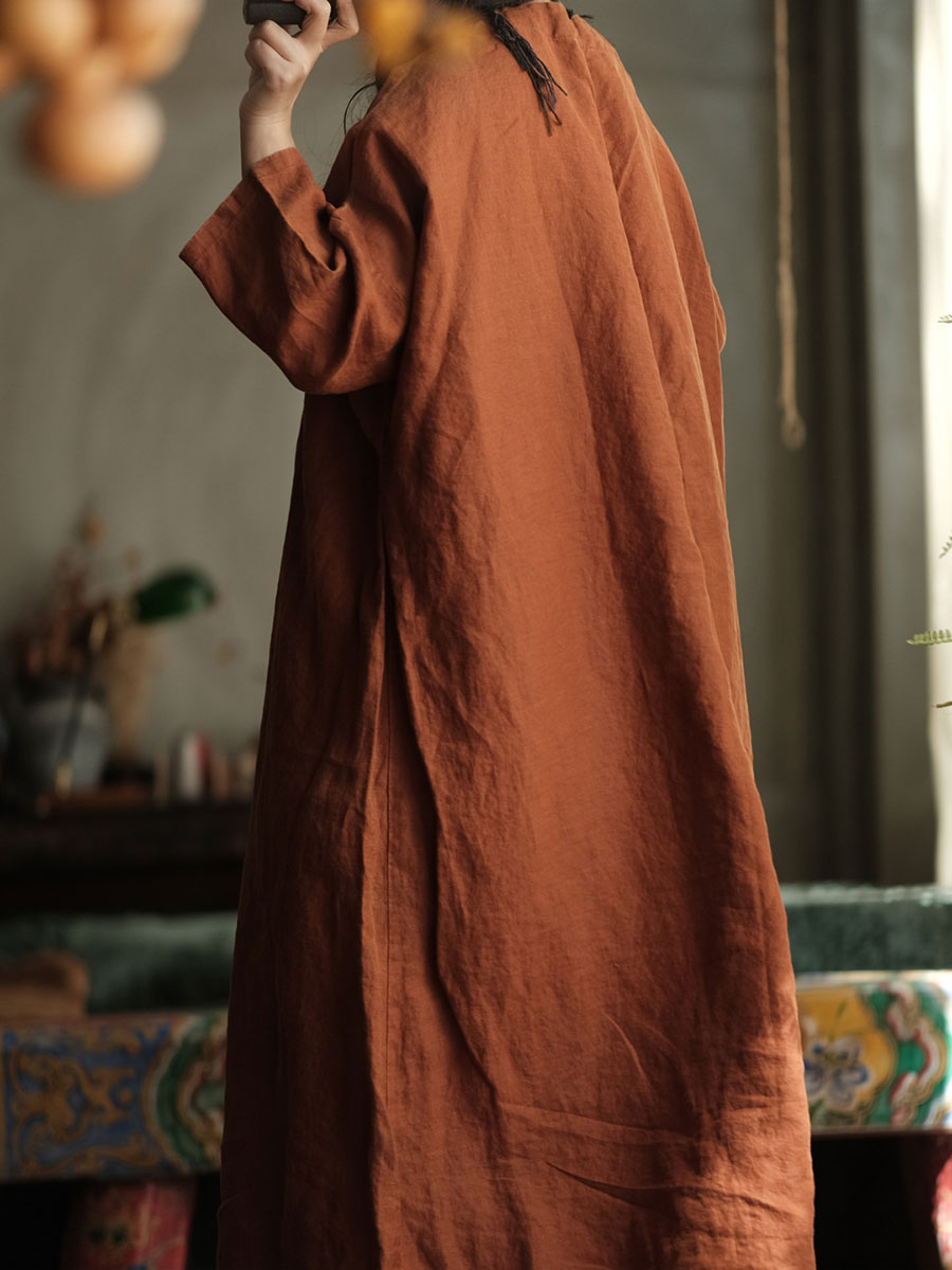 Vestido Bohemio de Lino con Flor Patchwork – Corte A-Line Vintage