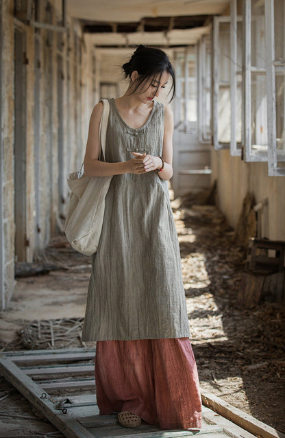 Linen Cotton Tunic Dress - Natural Boho Style