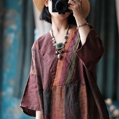 Vintage Harmony Ramie Linen Tunic Dress