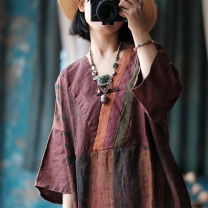 Vintage Harmony Ramie Linen Tunic Dress