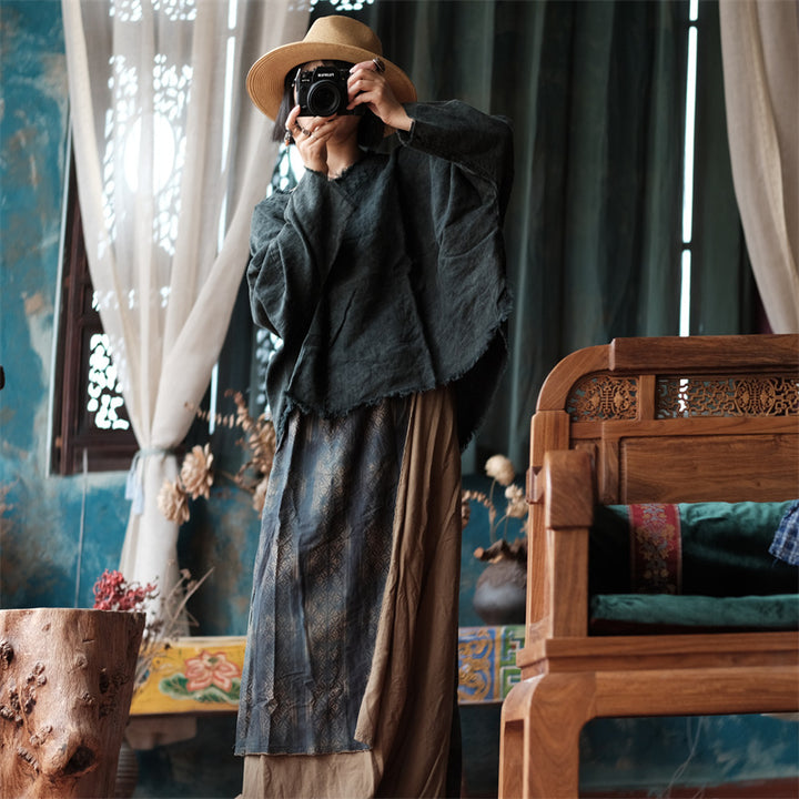 Vintage Bloom Asymmetric Cotton Maxi Skirt