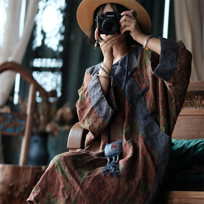 Liora Vintage Linen Tunic Dress - Oriental Boho Style