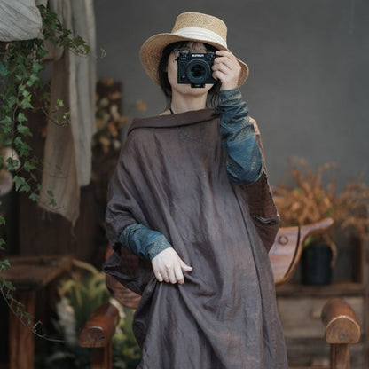 Oversized Off-Shoulder Linen Dress - Natural Boho Style