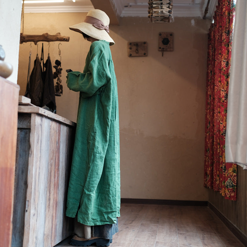 Vestido de Lino Natural Verde – Relaxed Fit