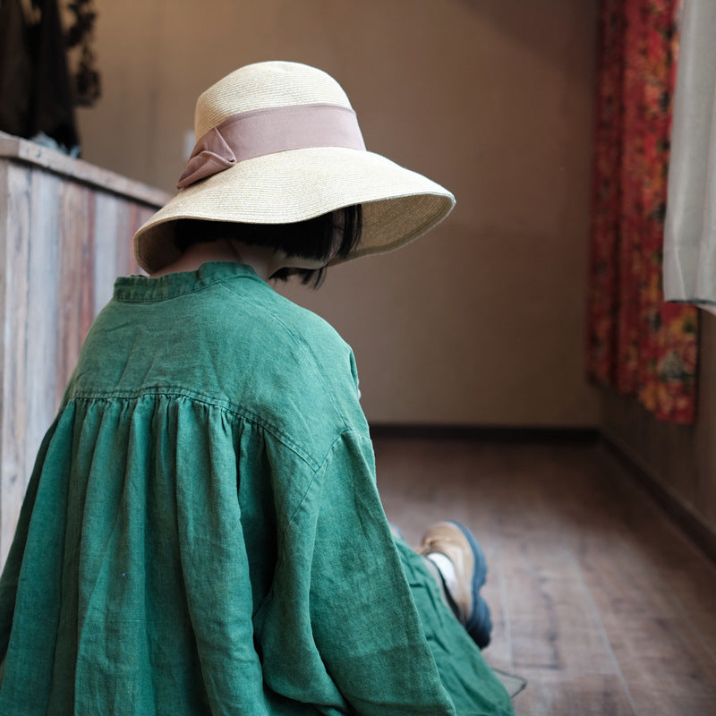 Vestido de Lino Natural Verde – Relaxed Fit