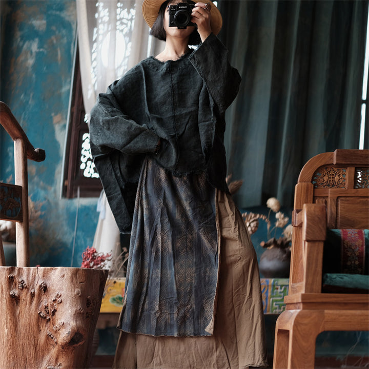 Vintage Bloom Asymmetric Cotton Maxi Skirt