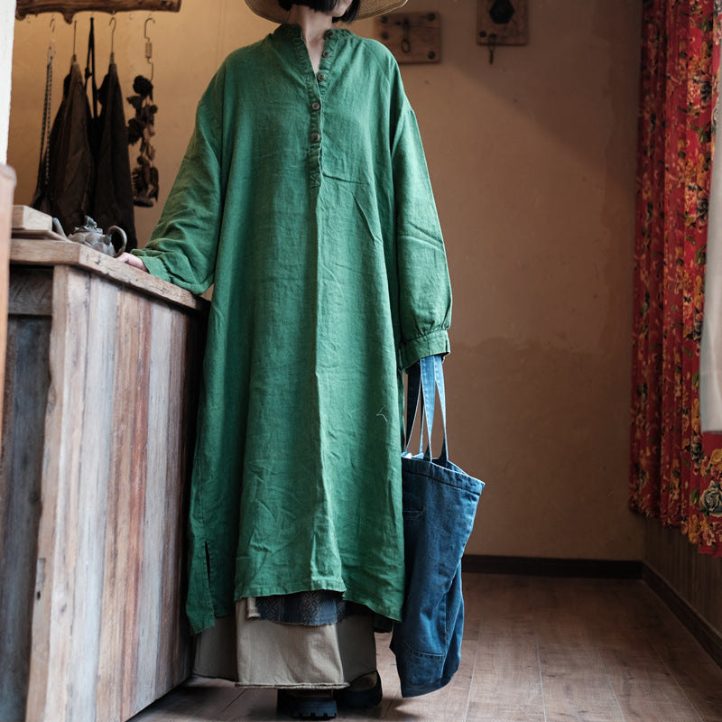 Vestido de Lino Natural Verde – Relaxed Fit