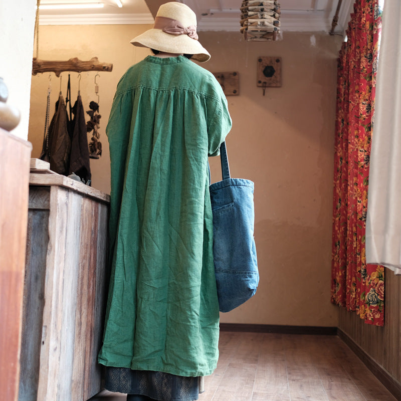Vestido de Lino Natural Verde – Relaxed Fit