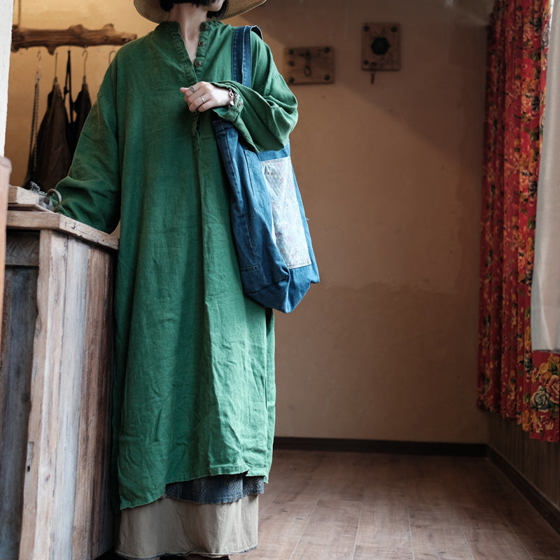 Vestido de Lino Natural Verde – Relaxed Fit