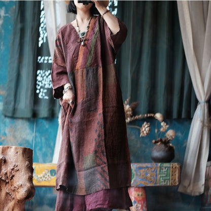 Vintage Harmony Ramie Linen Tunic Dress