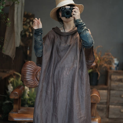 Oversized Off-Shoulder Linen Dress - Natural Boho Style