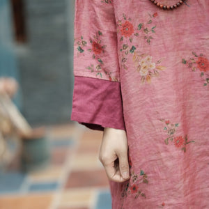 Flora Hanfu Linen Tunic Dress - Vintage Floral Boho