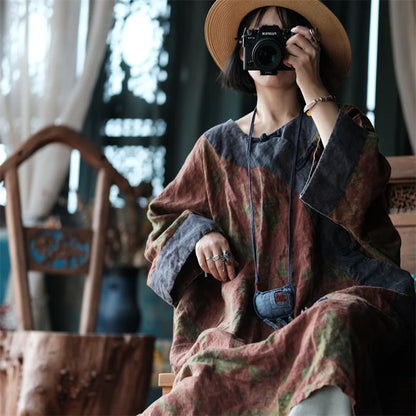 Liora Vintage Linen Tunic Dress - Oriental Boho Style