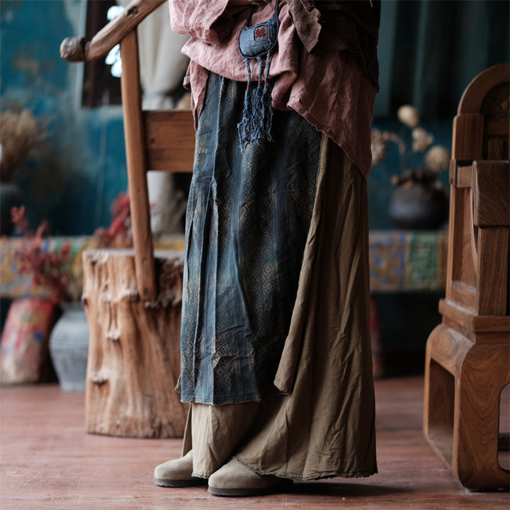 Vintage Bloom Asymmetric Cotton Maxi Skirt