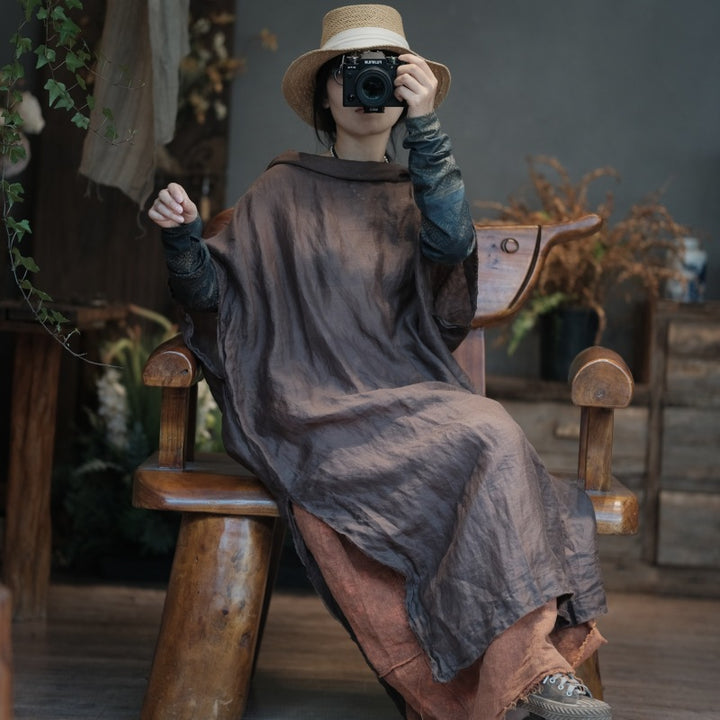 Vestido de Lino Oversize Off-Shoulder | Vestido Boho de Lino Natural para Mujer