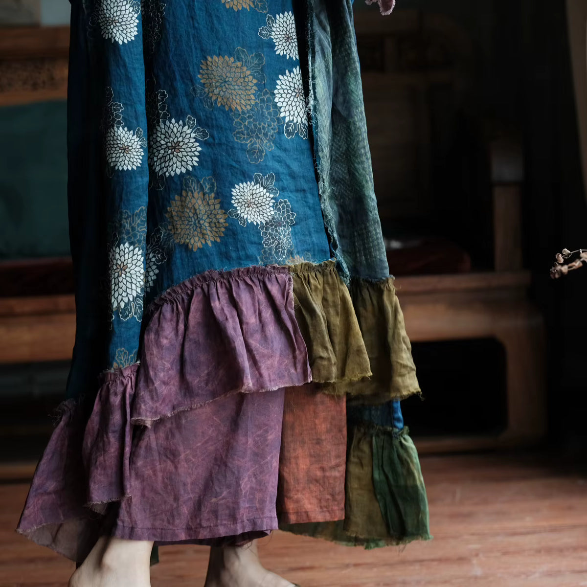 Indigo Garden Patchwork Ramie Dress