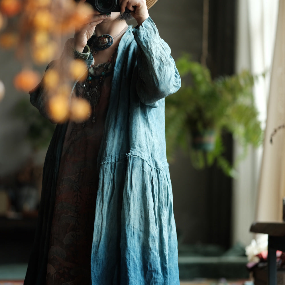 Verdant Mist Tie-Dye Ramie Coat
