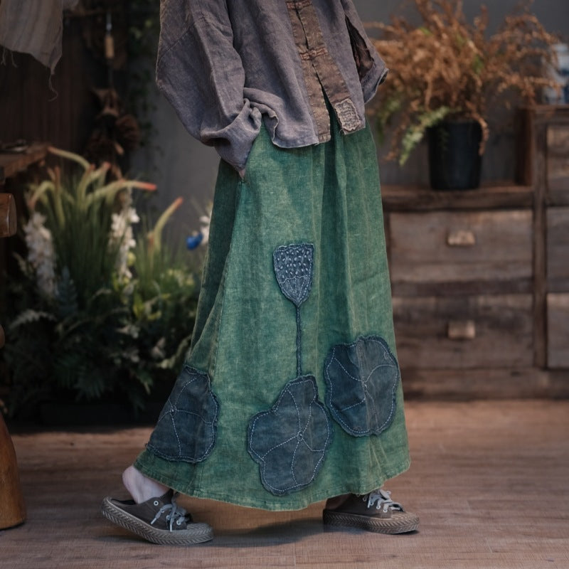 Vintage Lotus Patchwork Skirt
