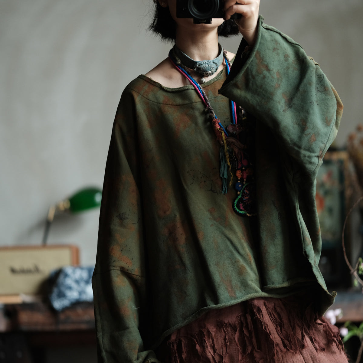 Moss Ember Oversized Cotton Top